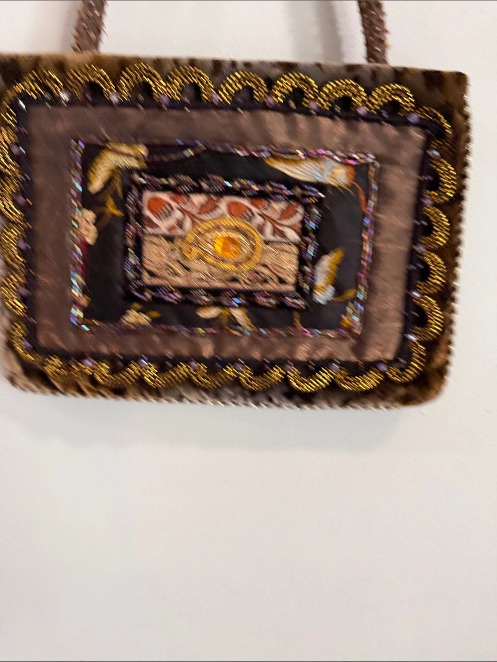 Beaded Floral Accent Brown Shoulder Bag very unique